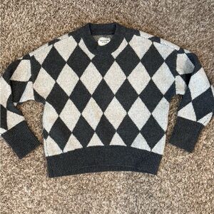Y2K Abercrombie & Fitch Argyle Knit Sweater Gray White Size M